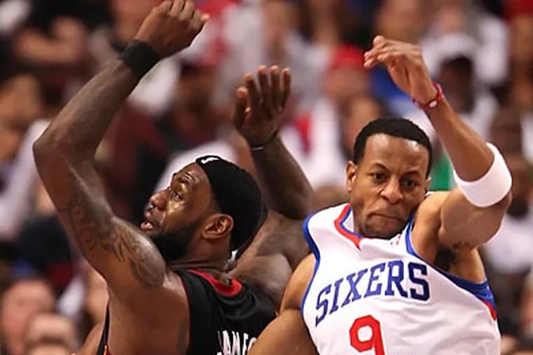 Andre Iguodala and the Sixers face elimination on Sunday in Game 4 against the Heat. (Steven M. Falk/Staff Photographer)
