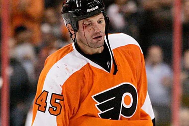 The NHL suspended Flyers forward Jody Shelley for 10 games for his hit on the Maple Leafs' Darryl Boyce. (AP Photo)