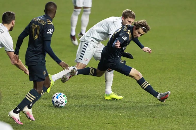 The Union's playoff loss to New England was the last with the team for Brenden Aaronson, right, before his move to Austria's Red Bull Salzburg.