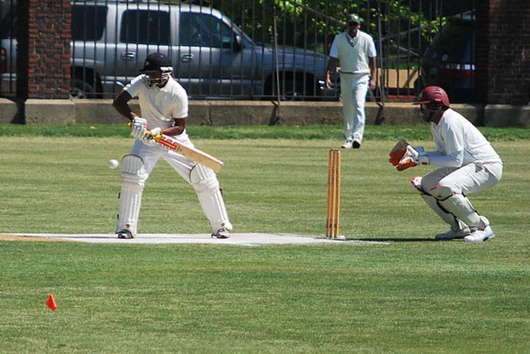 Internationally-renowned West Indies batsman Shivnarine Chanderpaul played for a club team from Sarasota, Fla., in Sunday's championship game of the 2013 Philadelphia Cricket Festival at the Philadelphia Cricket Club. (Jonathan Tannenwald/Philly.com)
