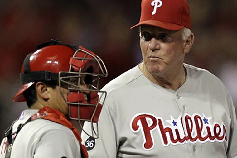 Charlie Manuel is the fourth manager to lead the Phillies to 500 wins or more. (AP Photo/Jeff Roberson)