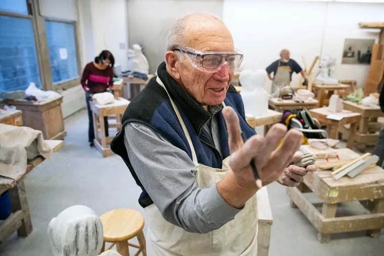 John Ditunno, 87, a spinal cord injury rehabilitation doctor who retired in August from his work at Jefferson Health, talks about his artwork during his sculpting class at the Pennsylvania Academy of the Fine Arts.