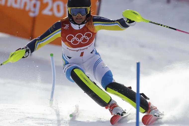 Frida Hansdotter, of Sweden, skis during the first run of the women’s slalom at the 2018 Winter Olympics in Pyeongchang, South Korea, Friday, Feb. 16, 2018.