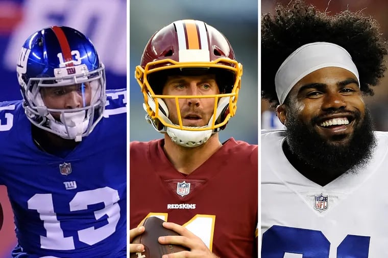 It's not likely Odell Beckham's Giants (left), Alex Smith's Redskins or Ezekiel Elliott's Cowboys will challenge the Eagles.
