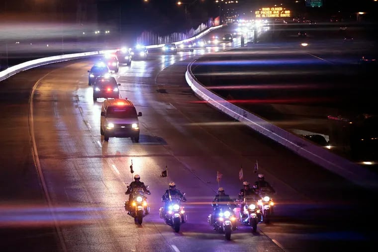 Police procession on I-95 for two troopers who were killed on Monday.