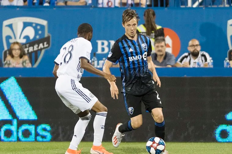 Ray Gaddis (left) was implicated in the Montreal Impact's first three goals against the Philadelphia Union, two of which were scored by Lassi Lappalainen (right).