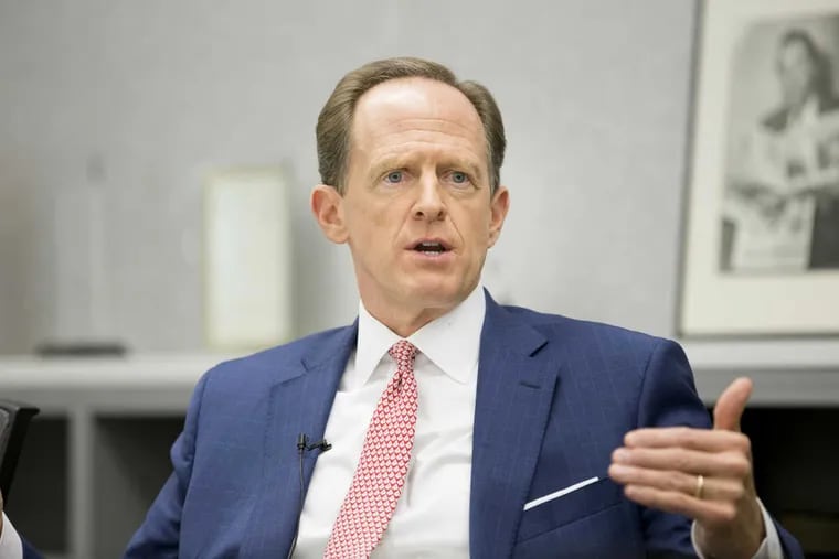 Sen. Pat Toomey speaks to editorial boards of the Philadelphia Inquirer and Daily News in October.