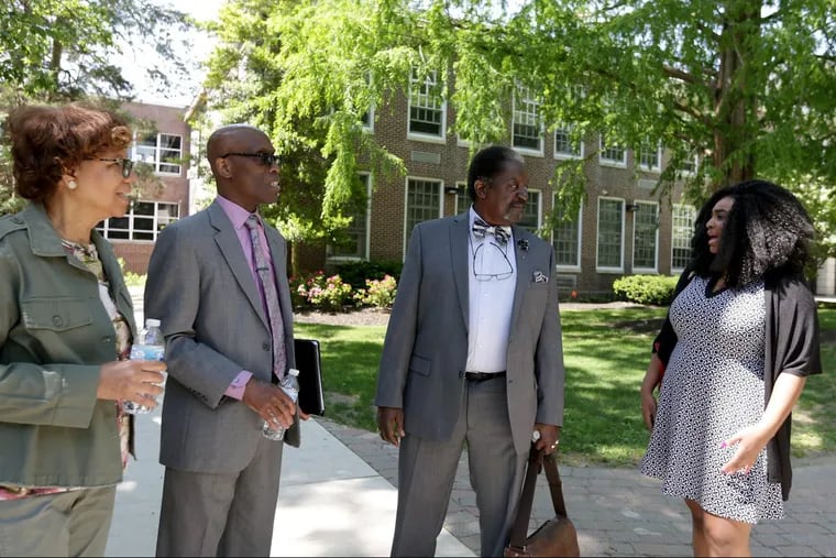 Leaders and members of the Camden County East Chapter of the NAACP talk after their diversity training session at Haddonfield High on May 25.  They are, from left: Geri Andrews-Savage, NAACP President Lloyd Henderson, NAACP V.P. Carey Savage, and Fatima Heyward.