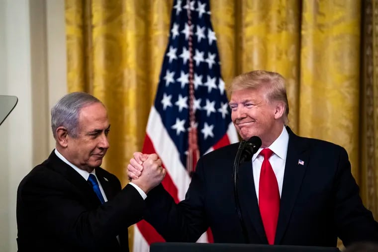 President Donald Trump and Israeli Prime Minister Benjamin Netanyahu in the East Room at the White House on Jan 28, 2020 in Washington, D.C.