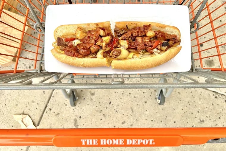 The Gavone sandwich at Rocco's Italian Sausage & Cheesesteaks, 310 White Horse Pike, Lawnside. Rocco's stands are set up outside of eight Home Depot locations in the Philadelphia region.