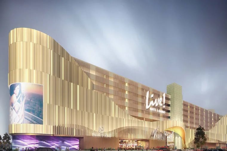 Architect's rendering of the Philly Live! Hotel & Casino complex, viewed from Tenth Street and Packer Avenue.