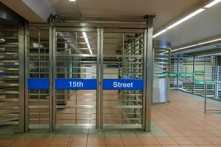 The SEPTA subway station underneath Clothespin at 15th and Market Street, following an overnight shooting on the platform that left one person critically wounded.