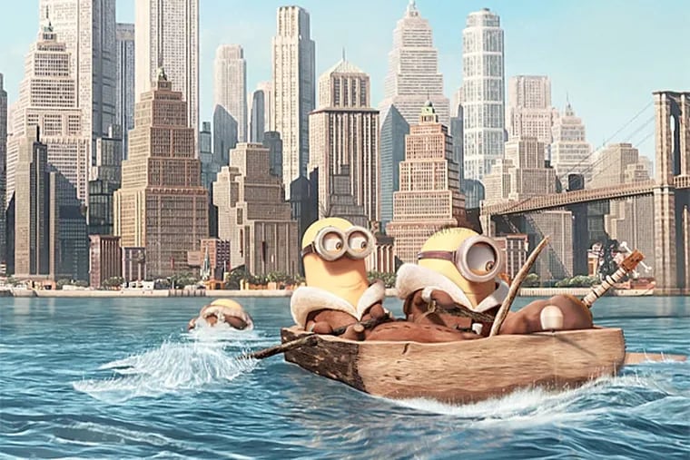 Minions (from left) Bob, Kevin, and Stuart paddle their way to Manhattan in &quot;Minions,&quot; the comedy adventure in which the Minions try to save all Minionkind from annihilation. (Universal Pictures and Illumination Entertainment)