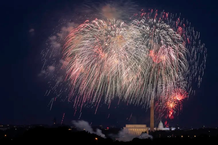 In this Saturday, July 4, 2020, file photo, Fourth of July fireworks explode over the Lincoln Memorial, the Washington Monument and the U.S. Capitol along the National Mall in Washington. President Joe Biden wants to imbue Independence Day with new meaning in 2021 by encouraging nationwide celebrations to mark the country’s effective return to normalcy after 16 months of pandemic disruption.