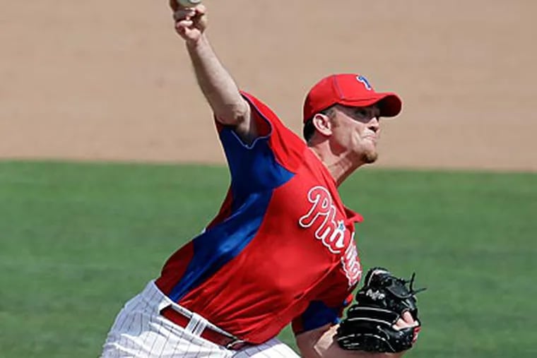 Brad Lidge has not thrown a pitch since March 24 in a Grapefruit League game. (David Maialetti/Staff Photographer)