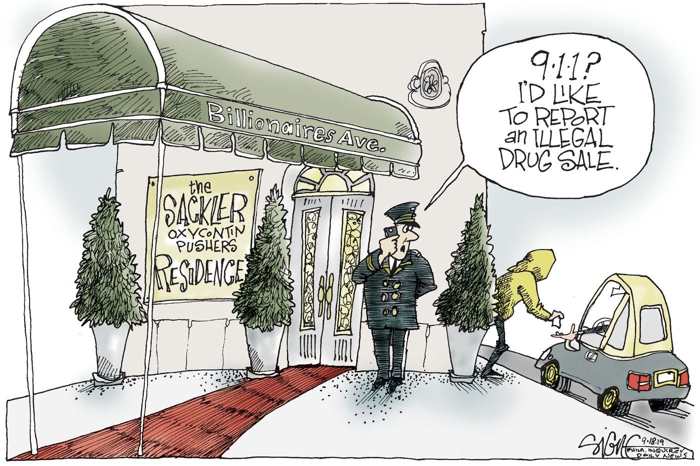 Political Cartoon Sackler Neighborhood Drug Dealers