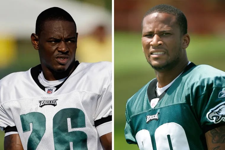 Former Eagles cornerback Lito Sheppard (left) says his former teammate, wide receiver Jabar Gaffney (right), vandalized his car as part of a feud that dates back to 2011.