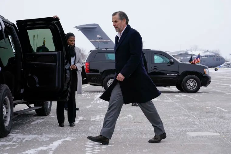 Hunter Biden, son of President Joe Biden, walking to a motorcade vehicle in February.