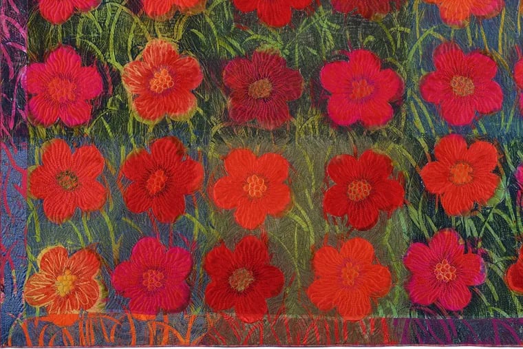 Detail from Sue Benner's quilt, "Flower Field #6: Remembering Andy" (2017), at Gravers Lane Gallery

.