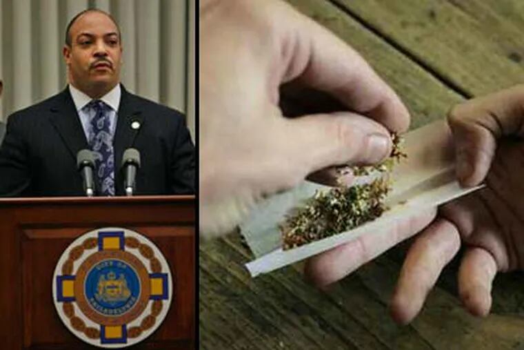 DA Seth Williams (left) has announced plans to ease penalties for the possession of small amounts of marijuana for personal use. (Alejandro Alvarez / Staff and AP)