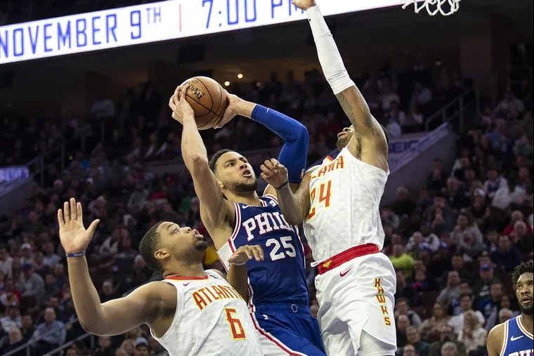 Ben Simmons scored 21 points and collected 12 rebounds and nine assists to power the Sixers to a win over Atlanta Monday night.