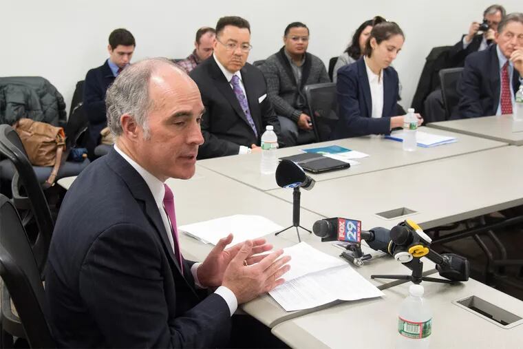 Pa. US Senator Bob Casey makes opening remarks during a panel discussion at Temple's Katz School of Medicine with families impacted by gun violence, law enforcement, and gun-control researchers.