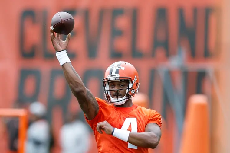 Cleveland Browns quarterback Deshaun Watson during a May practice at the team's training facility in Berea, Ohio.
