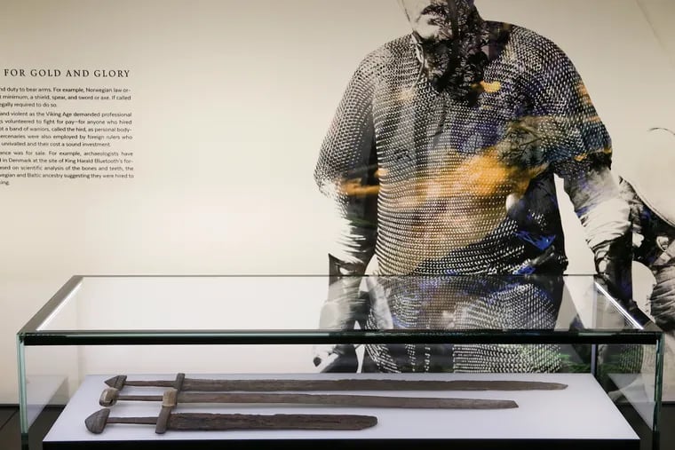 The Franklin Institute's newest feature exhibition, Vikings: Beyond the Legend, holds 600 different artifacts, such as the double-edged swords pictured here.