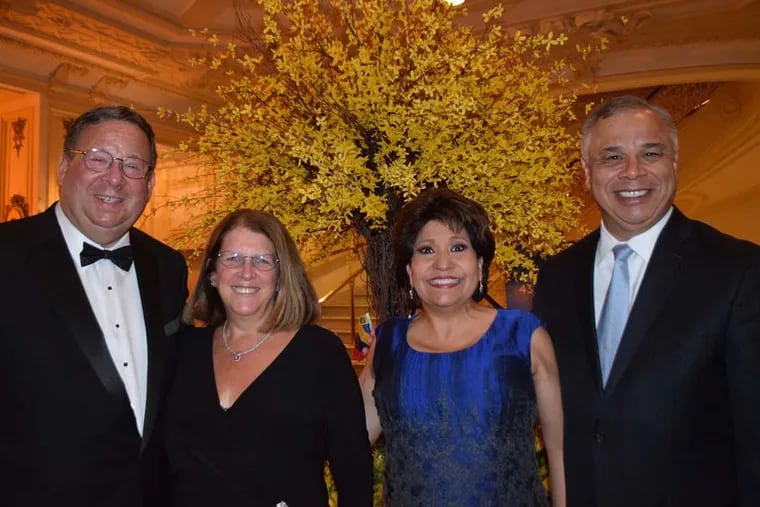 (From left) David and Rhonda Cohen chat with Janet Murguia and Mauro Morales at the Congreso Gala Latina 10th anniversary. MAGGIE HENRY CORCORAN  / For the Inquirer