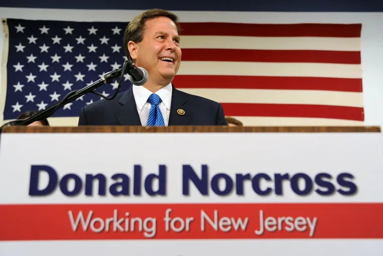 U.S. Rep. Donald Norcross gives his victory speech in the Democratic primary in New Jersey's First Congressional District on June 7, 2016 at Camden County Democratic Committee Headquarters in Cherry Hill.