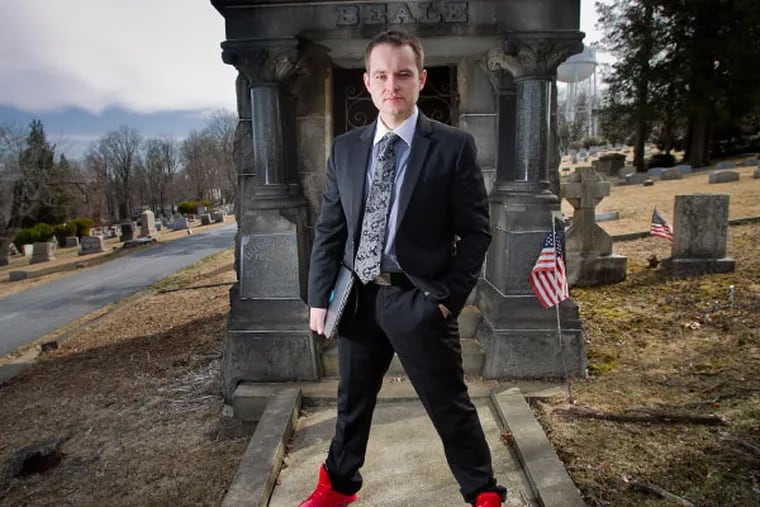 Funeral director and blogger Caleb Wilde at Fairview Cemetery in Coatesville, PA on Thursday, April 3, 2014. (ALEJANDRO A. ALVAREZ / STAFF PHOTOGRAPHER)