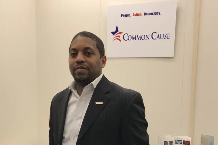 Micah Sims at Common Cause headquarters in Harrisburg.