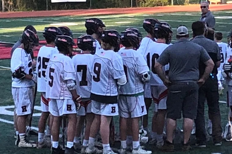 The Haddonfield High school boys lacrosse team (white uniform) played Cherry Hill East on Tuesday, May 8, 2018. Haddonfield won, 20-6.
