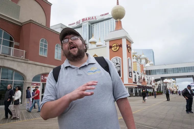 Trump's Gambling Heritage Tour, led by Levi Fox, is a walk starting at the soon-to-close Trump Taj Mahal and ending at the boarded-up Trump Plaza. Fox says the look at Donald Trump's legacy is a just-the-facts program - more history lesson than politics.