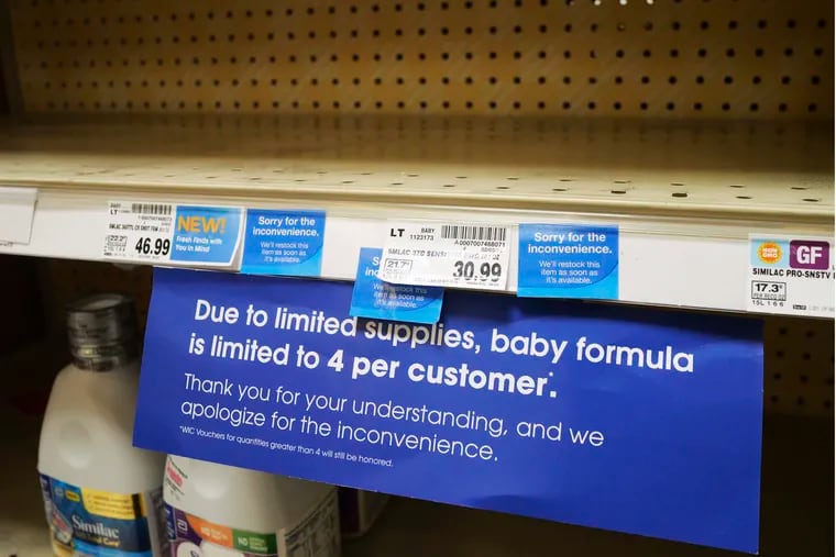 A sign telling customers that baby formula purchases are being restricted due to limited supplies at a grocery store in Salt Lake City earlier this month.