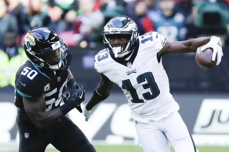 Nelson Agholor and the Eagles host the Cowboys on Sunday night, their first game since beating Jacksonville in London on Oct. 28.