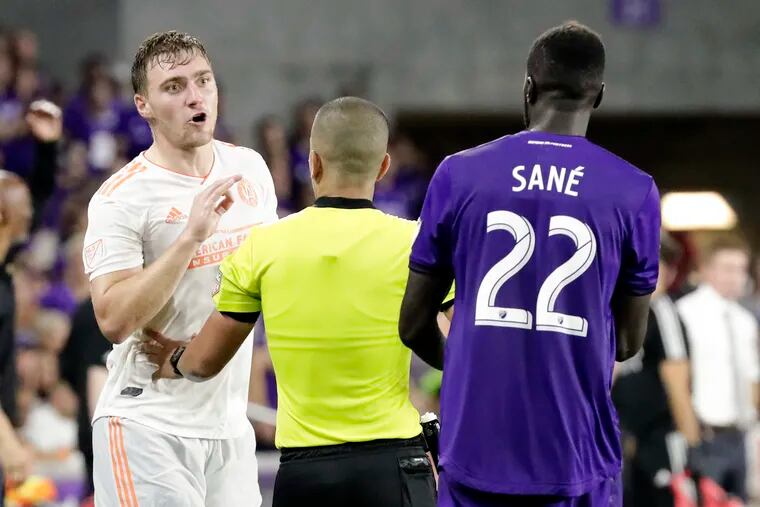 Atlanta United midfielder Julian Gressel (left) slapped Orlando City’s Nani in the face during a game last Friday.