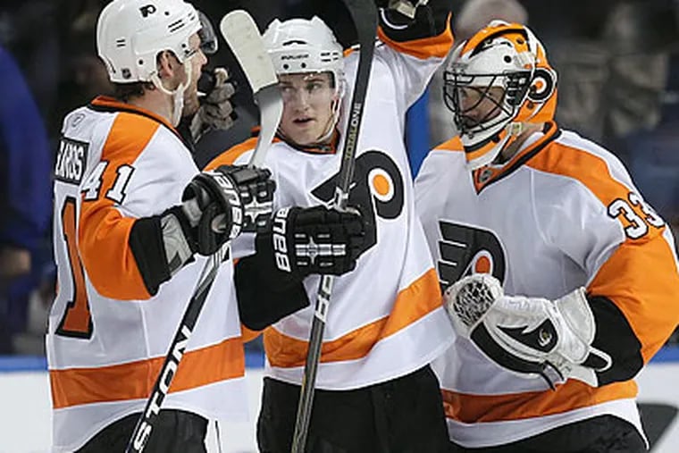The Flyers now hold a five-point lead over Tampa Bay in the Eastern Conference standings. (Chris O'Meara/AP)