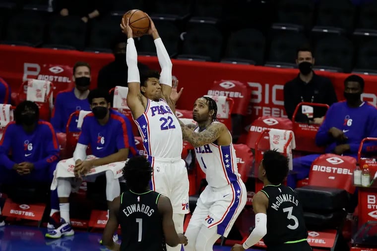 Matisse Thybulle, making an athletic catch here during the season, has been very active defensively through the first two games of this series against Washington.