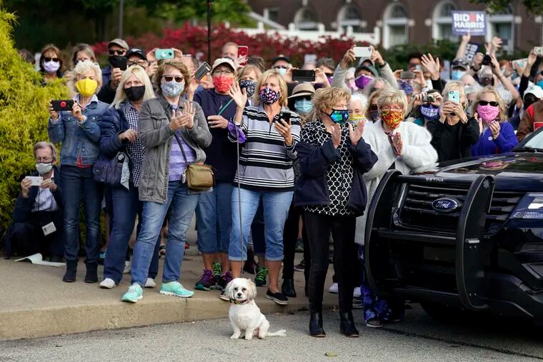 Women abound in this crowd of Democratic presidential candidate Joe Biden supporters watching him leave a campaign stop in Greensburg, Pa., on Sept. 30, 2020.