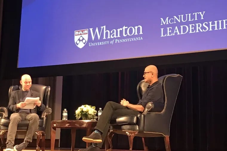 Microsoft CEO Satya Nadella addressed Wharton students Tuesday, Feb 6, 2018, in a Q&amp;A session with marketing professor Adam Grant.