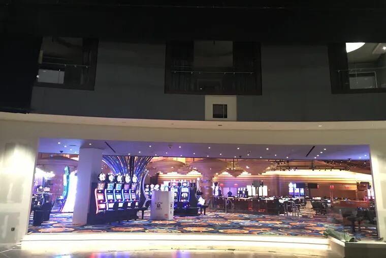 One of the wide-open entrances to the sportsbook room at the Ocean Resort casino in Atlantic City. Above are three private rooms that overlook the sportsbook. The hotel is due to open on June 28.