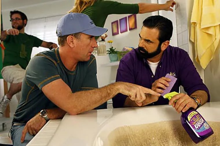 Anthony "Sully" Sullivan (left) and Billy Mays film a commercial. On "Pitchmen," eager inventors pitch their ideas to the pair.