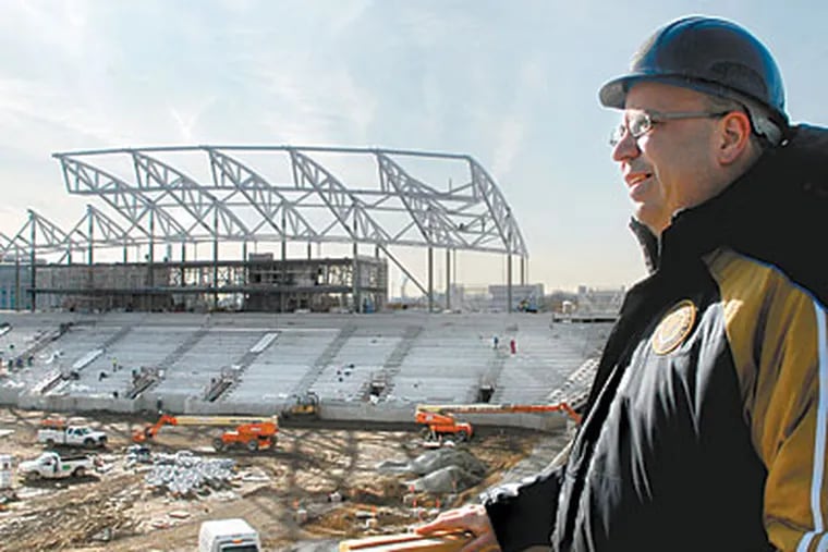 Philadelphia Union president Tom Veit looks at his team's stadium construction site in Chester. (Tom Gralish/Staff Photographer)