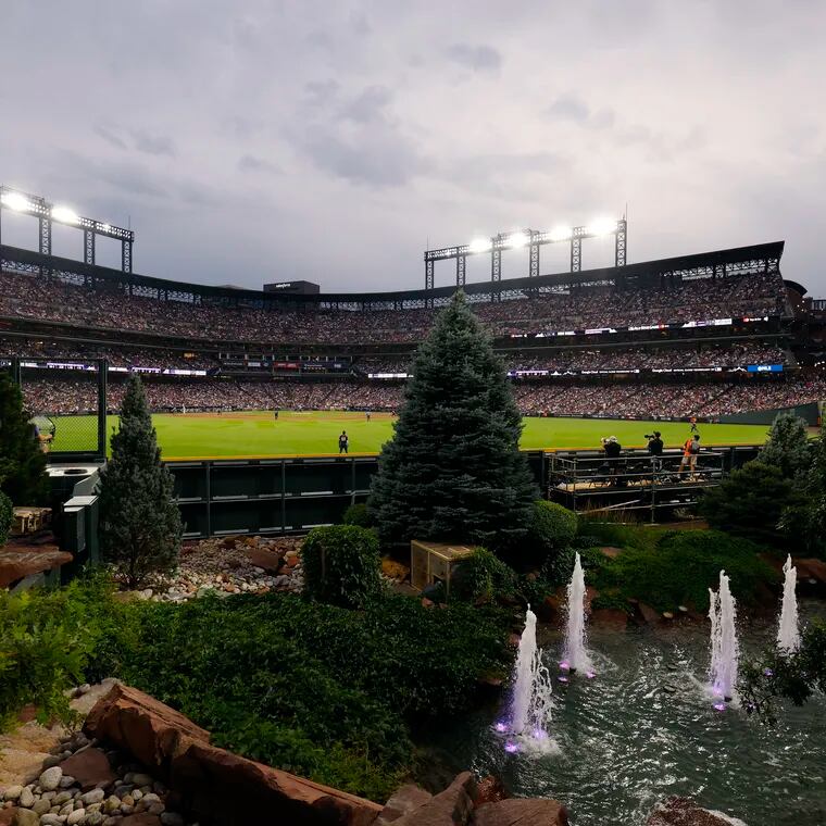 A view of Coors Field from the forest just behind the outfield. On Friday, Phillies slugger Brandon Marsh did a little exploring through the in-stadium foliage.