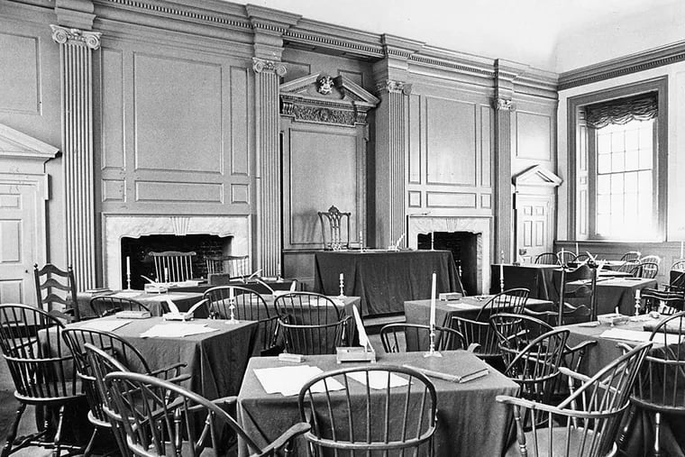 The Assembly Room in Independence Hall, where the Declaration and Constitution were signed. File