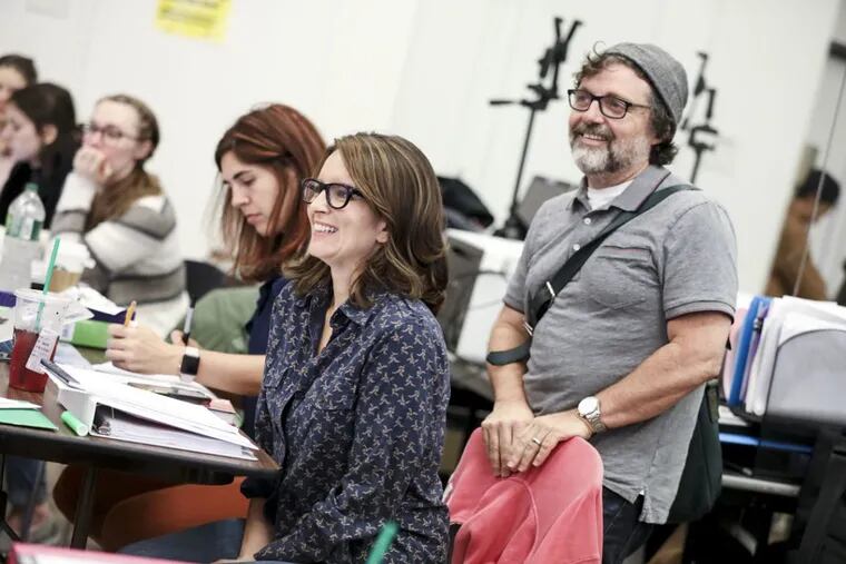Tina Fey (center) and composer Jeff Richmond (behind her) during rehearsals for her musical “Mean Girls.”