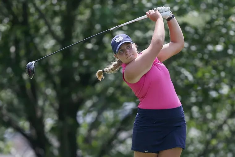 Isabella DiLisio tees off at the 16th hole on the second day of the LPGA Symetra Tour’s Valley Forge Invitational at Raven’s Claw Golf Club in Pottstown, Pa., on Friday, May 25, 2018. The tournament wraps up Saturday.