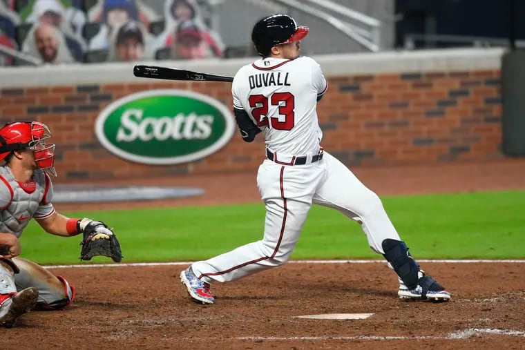 Atlanta's Adam Duvall drove in the winning run in the ninth inning with this single.