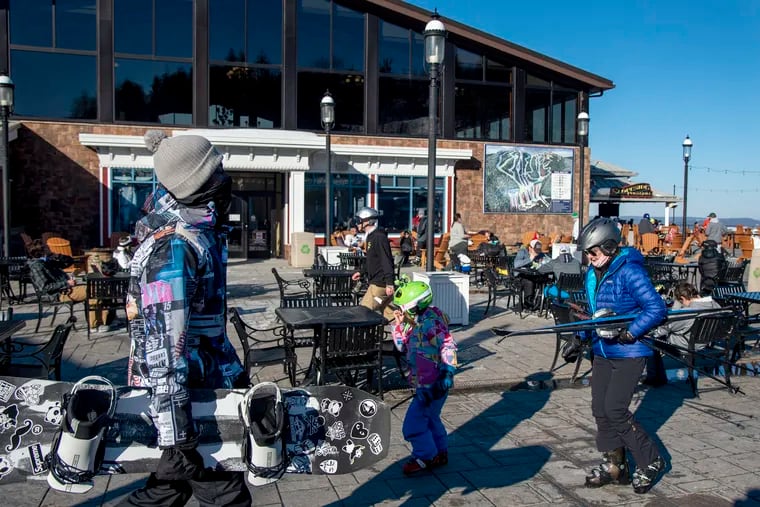 Skiiers are at the Blue Mountain Lodge in the Poconos on Feb. 24, 2021. The region's booming hospitality sector is currently struggling to find workers, writes Teri Ooms.
